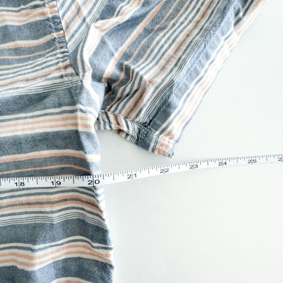 Quiksilver Mens Regular Button Down Shirt Short Sleeve Stripes Peach Blue Large - Picture 5 of 7